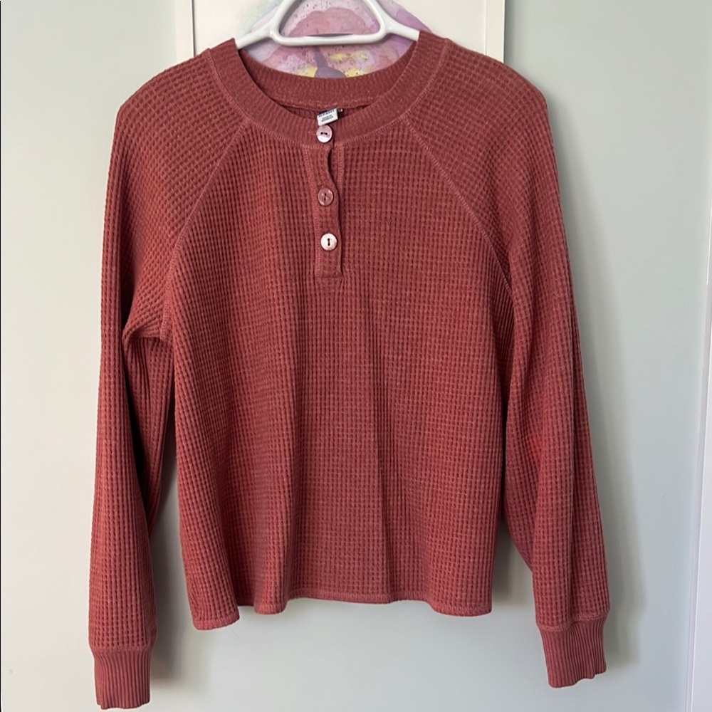Old Navy Women's Waffle Knit Henley Top - Rust